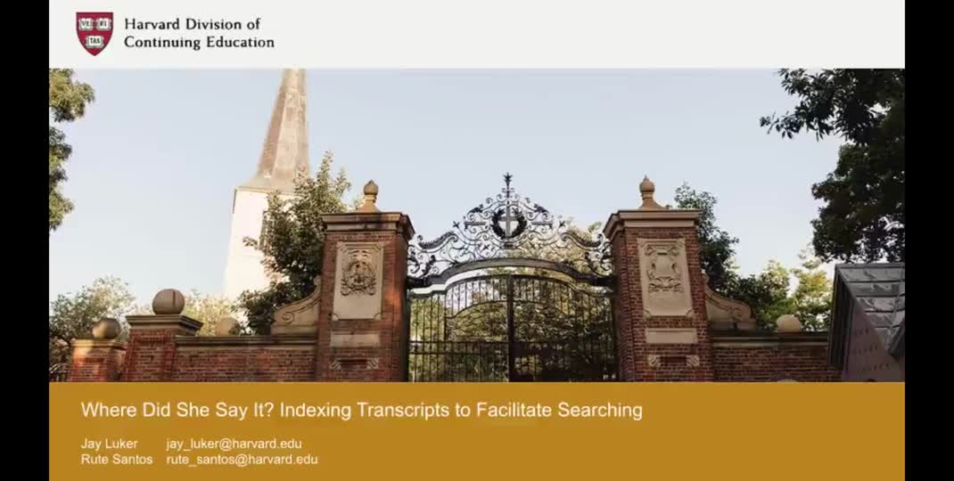 Thumbnail of Where did she say that? Indexing transcripts to facilitate searching lectures.